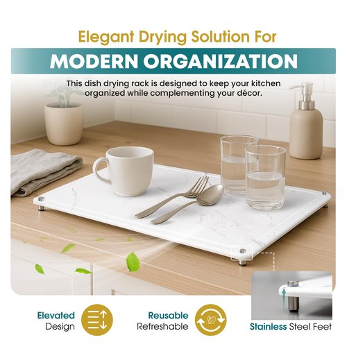 Extra Large Stone Drying Mat For Kitchen Counter, 22"X16", Stone Dish Drying Mat, Quick Drying Matt Kitchen Counter, Super Absorbent Diatomaceous Earth Dish Drying Stone, Fits Most Dish Racks