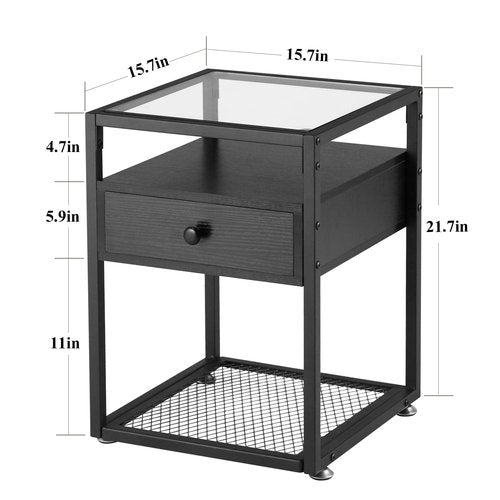 VECELO C Shaped End Side Table for Sofa Couch for Living Room Bedroom，Dark Black