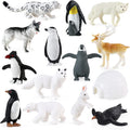RCOMG Arctic Animal Figurines - 14-Piece Mini Polar Animal Toy Set with Fox, Wolf, Reindeer & Penguins