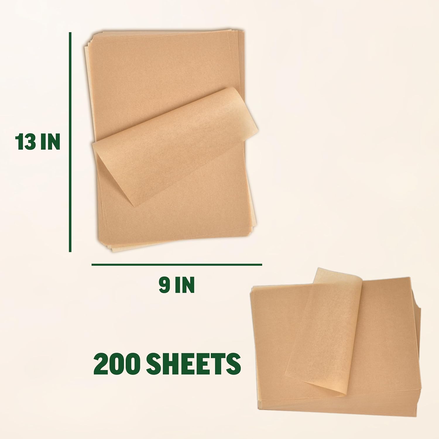 Zenlogy Parchment Paper - Unbleached, Non-Stick, High Heat | 200 Pre-Cut Sheets for Baking & Roasting