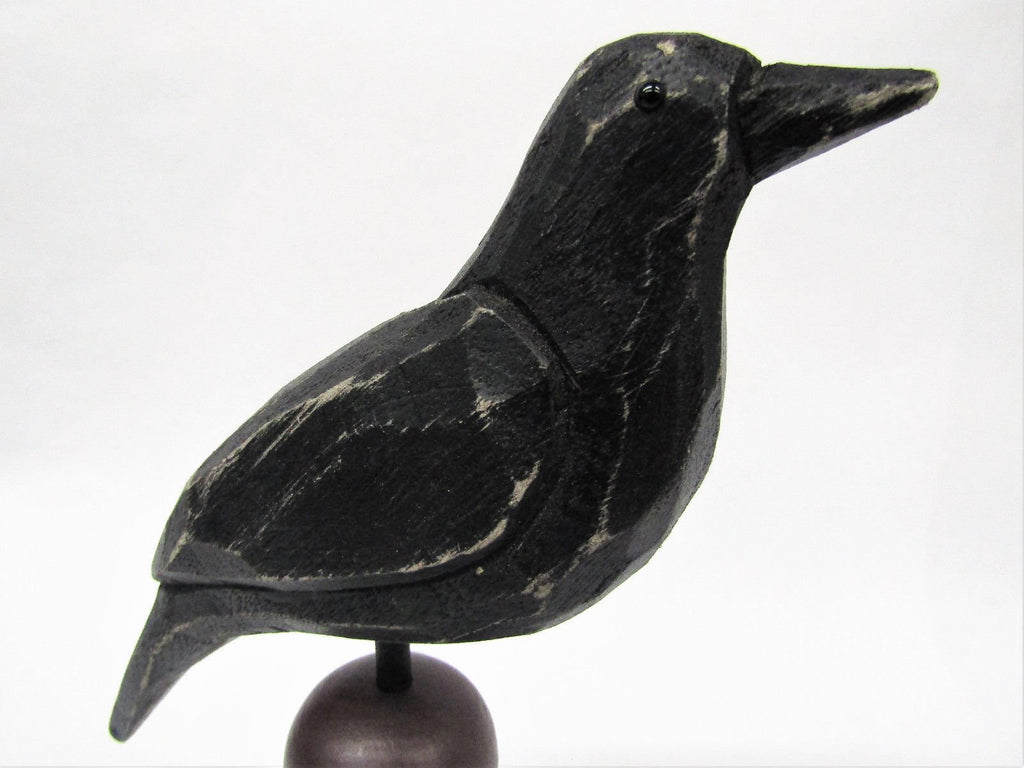 Primitives by Kathy Figurine - Weathered Rustic Crow On Spindle, Burgundy/Black