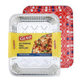 Glad Disposable Aluminum All Purpose Pans in Red, White & Blue Stars, 3ct with Lids - Printed Colorful Foil Steam Pans - 12.5” x 10.2” x 2.16” Aluminum Pan - Disposable Steamware