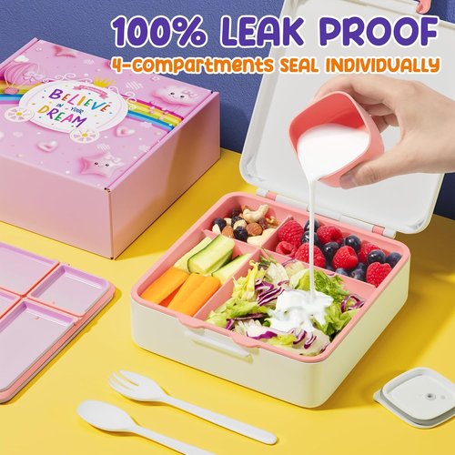 Fimibuke Bento Lunch Box - Leak Proof 4-Compartment Container | BPA-Free, Dishwasher Safe, Perfect for Kids Ages 3-12