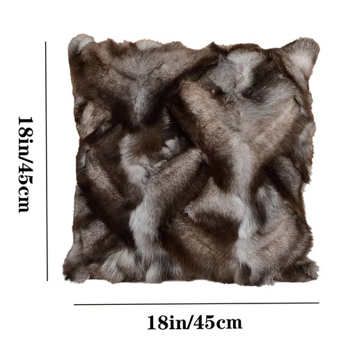 Mibathni Luxury Fox Skin Fur Throw Pillow Covers Patchwork Natural Fox Plush Throw Pillow Case Decorative Cushion Cover for Sofa Bedroom Chair 18''x18'' Dark Gray
