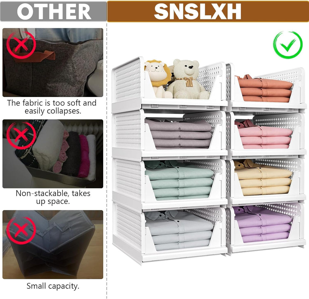 SNSLXH Stackable Closet Storage Baskets - Multifunctional & Foldable Organizer for Bathroom, Kitchen, Laundry | White, 5-Pack