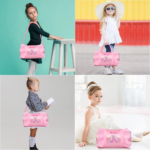 KingBig Embroidered Ballet Shoe Dance Bag, Personalized Waterproof Bag for Girls with Keychain and Pink Plush Ball Pink