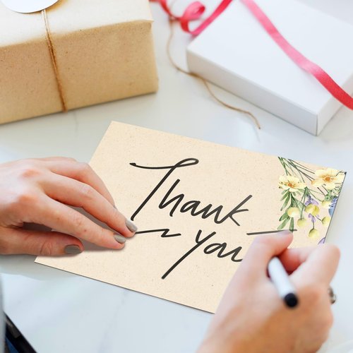 Spiareal 100 Pcs Blank Note Cards 4 x 6 in Blank Decorative Notecards Index Cards Bulk Thank Greeting Notecards for DIY School Office Wedding Baby Shower(Kraft Paper,4 x 6 in,Floral)