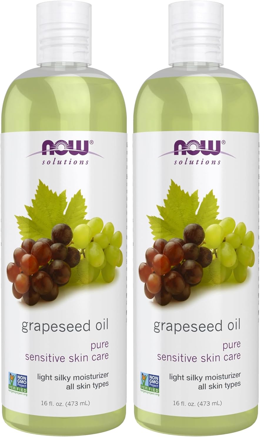 NOW Foods Grapeseed Oil - Light Silky Moisturizer for Sensitive Skin | 16 oz (Pack of 2)