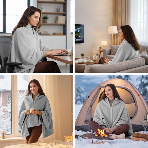 Brimekey Graphene Heated Blanket Battery Operated, 20000mAh Battery 7.4V Fast Heating Blanket Portable Heated Shawl, Cordless Rechargeable Heated Shawl 3 Temperature Settings, Gift for Women (Gray)