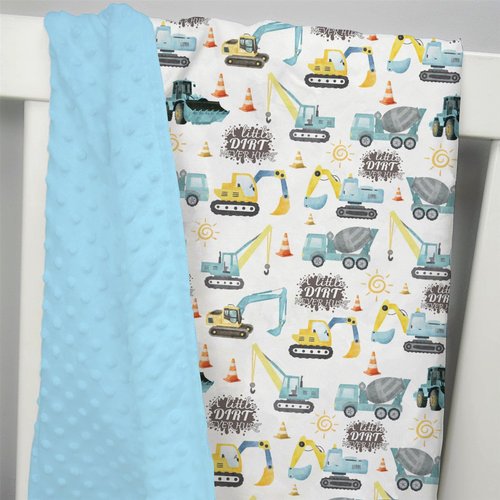 EyMzcod Mink Baby Boy Blankets Blue Yellow Construction Vehicle, A Little Dirt Never Hurt Double Layer Dotted Backing Receiving Swaddle, Newborn Infant Toddler Nursery Crib Bedding Shower Gift 30 x 40