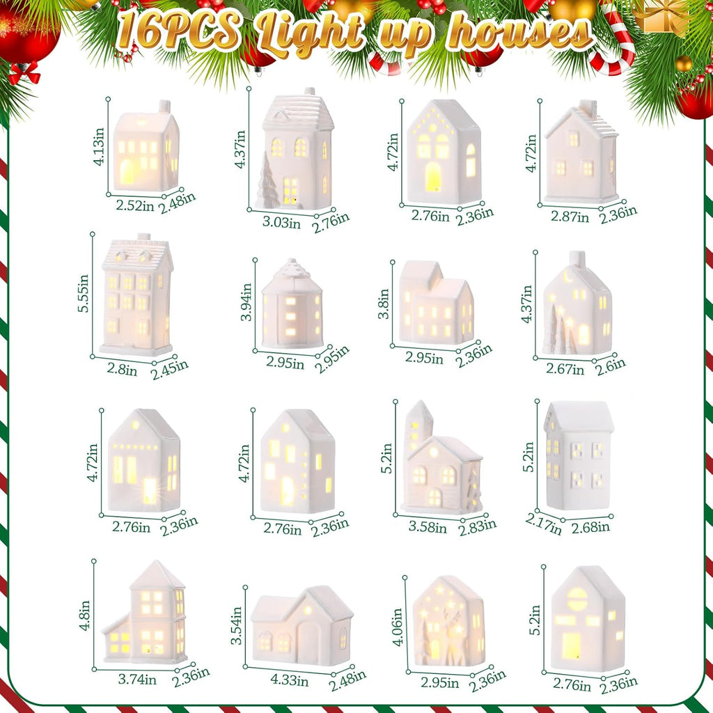 Vinsot 34-Pc LED Ceramic Christmas Village Set - Light-Up Houses, Snowmen & Trees | Festive Tabletop Decor