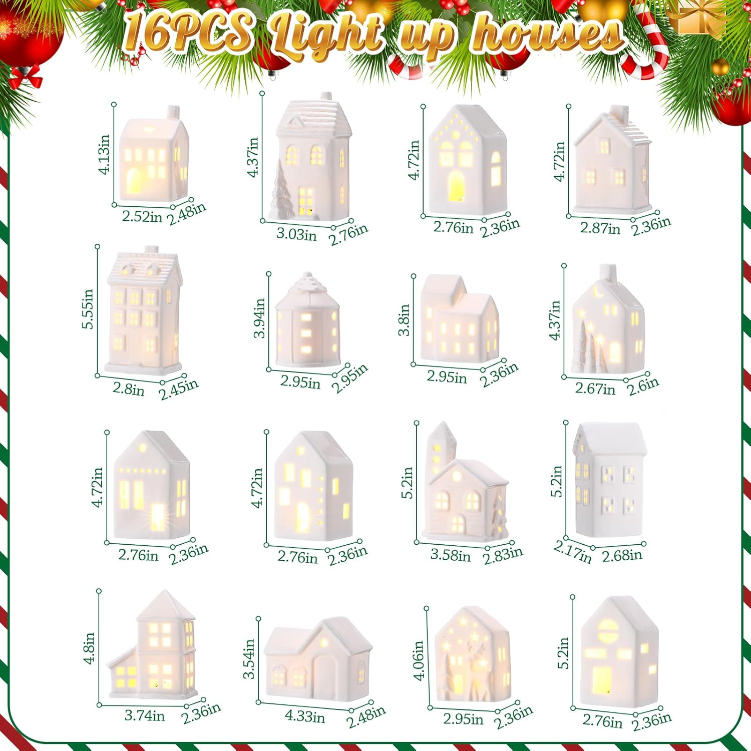 Vinsot 34-Pc LED Ceramic Christmas Village Set - Light-Up Houses, Snowmen & Trees | Festive Tabletop Decor