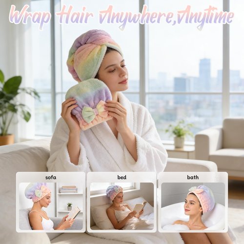 New 2Pcs Super Absorbent Microfiber Hair Towel Wrap for Wet Hair - Fast Drying & Soft Hair Drying Caps for Home (2 PCS)