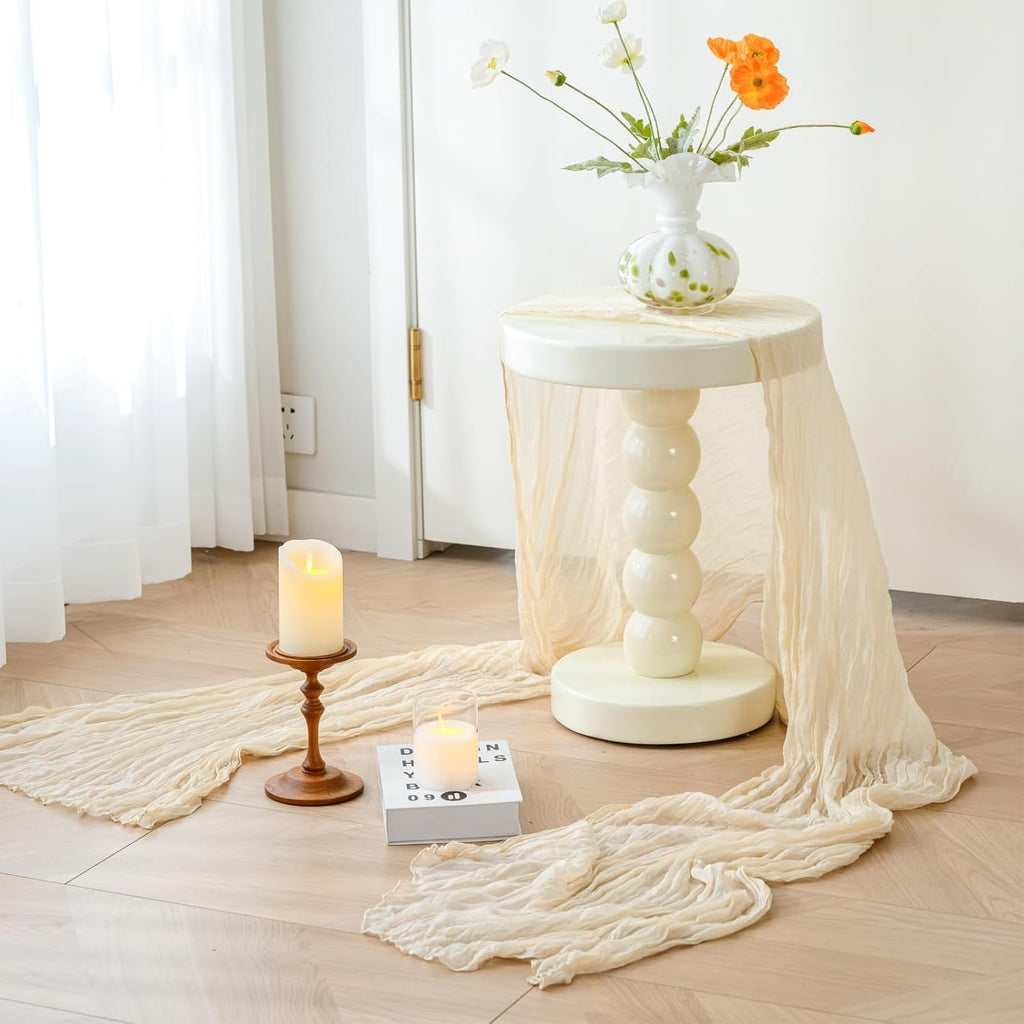 Sioloc Beige Cheesecloth Table Runner - Soft Gauze Boho Decor for Spring Events | 120'' x 35''