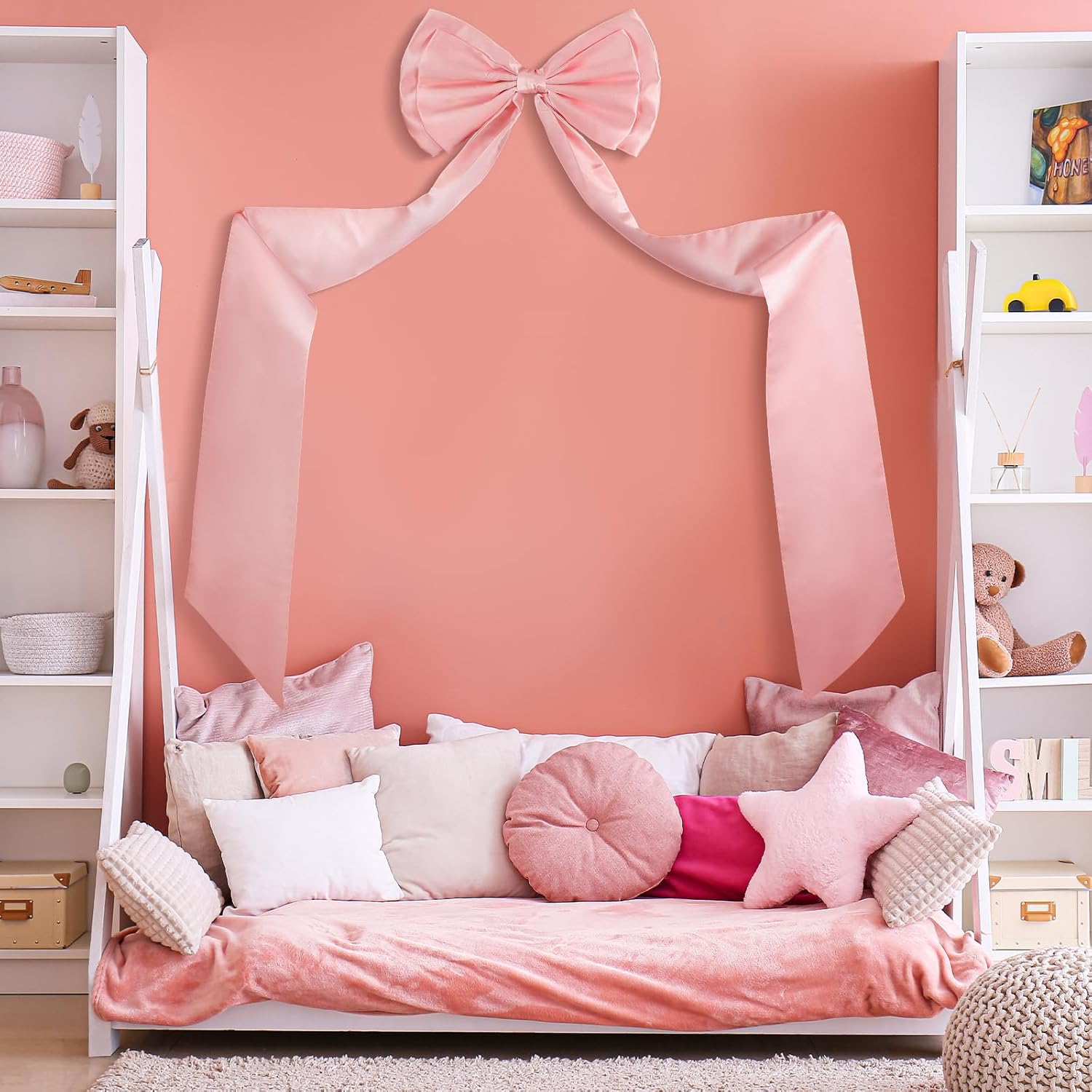 Wavwavw Wedding Bow Decor - Giant Satin Bows for Room Backdrop | 75x18 Inch Dusty Pink Ribbon Tie