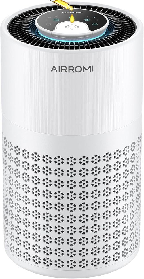 AIRROMI Air Purifier - 3-in-1 HEPA Filter for Bedrooms | Covers Up to 990 Ft² - Quiet 360° Air Cleaner in White
