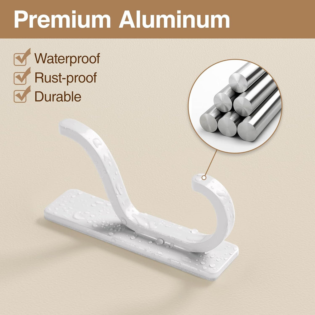 Pickpiff Adhesive Wall Coat Hooks - Heavy Duty Stick-On Metal Hangers for Towels, Bags & Clothes - White, 4 Pack