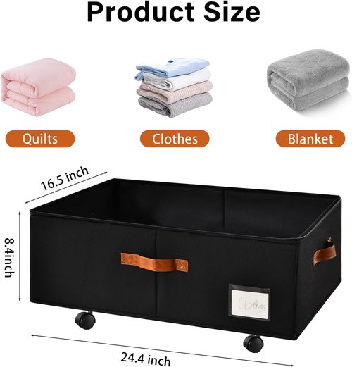 Freebat Under Bed Storage Organizer - Clear Lid Container with Wheels | 2 Pack for Clothes & Bedding