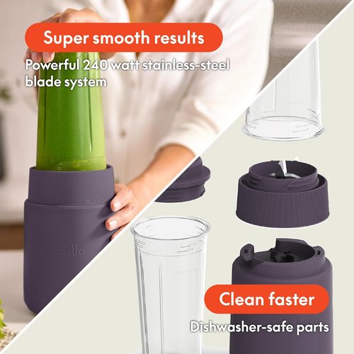 Bella Portable Rocket Blender - 6-Piece Juicer & Smoothie Maker | BPA-Free, 240W, Plum Color