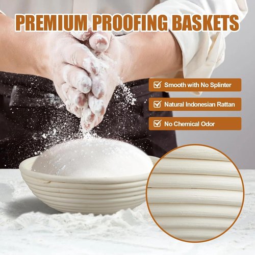 Dimpola Banneton Bread Proofing Basket Set - 9-Inch Round Rattan Baskets for Sourdough Baking