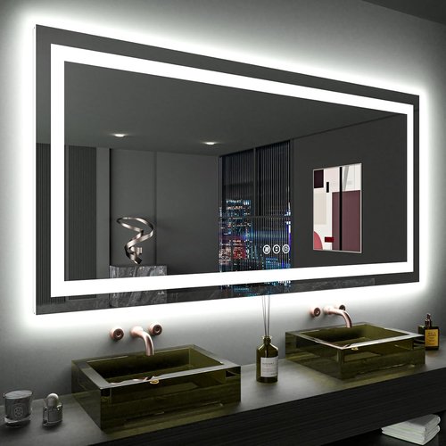 LOAAO LED Bathroom Mirror - 60x36 Inch, Dimmable & Anti-Fog, Backlit & Front Lit, Tempered Glass