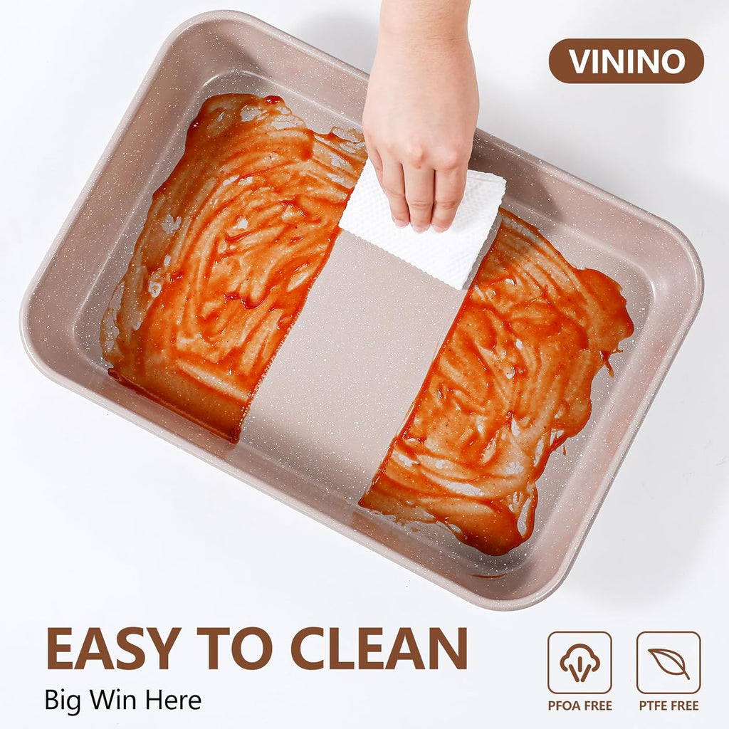 Vinino Nonstick 6-Piece Baking Pans Set - Silicone Muffin, Loaf & Cake Pans with Metal Reinforcement | Carbon Steel Roasting Pan & Cookie Sheet