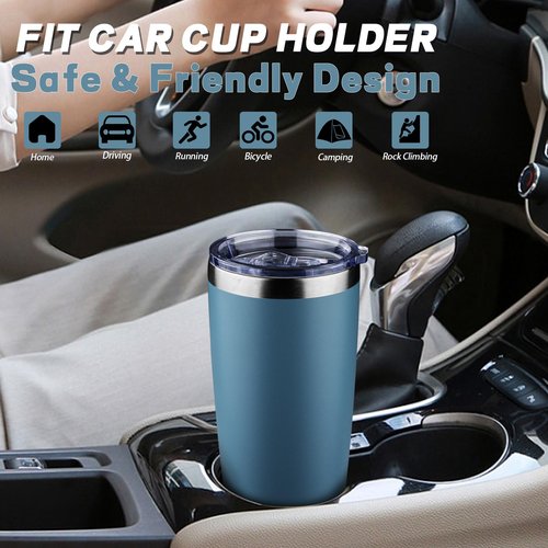 GUDEMAO 20 oz Tumbler with Lids and Straws, Stainless Steel Insulated Coffee Tumbler, Double Wall Vacuum Insulated Travel Mug Cup, Leakproof Thermal Coffee Cup for Hot and Cold Drinks (azure blue)