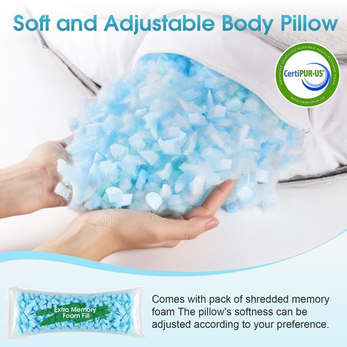 TranquilRelax Body Pillow, Long Pillow, Memory Foam & C-Shaped for Side Sleeper, Machine Washable Pillowcase, 53”×10”
