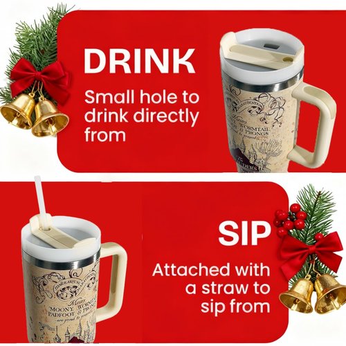 Annshein 40 oz Tumbler with Handle and Straw, Insulated Stainless Steel Travel Mug, Wizard Magic Map Cup, Large Double Wall Coffee Cup with Lid