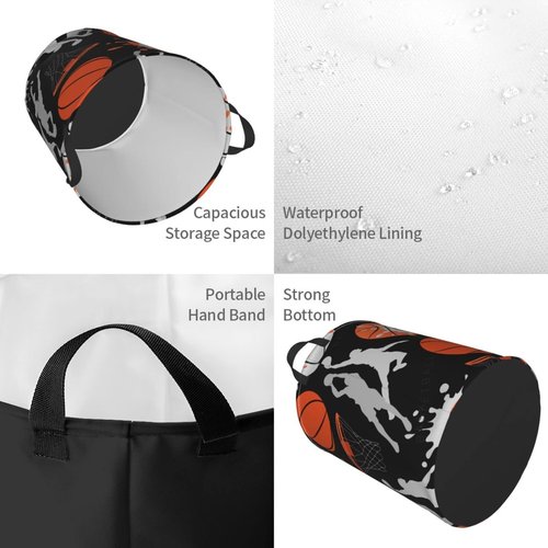 Gbuzozie Basketball Sport Print Round Laundry Hamper Storage Basket Toys Clothes Organizer Bin For Home Bathroom Bedroom Dorm Nursery, 62l