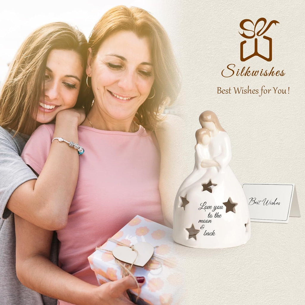 Regine Switzerland | Mother and Daughter Figurine - Heartwarming Candleholder Statue with LED Light