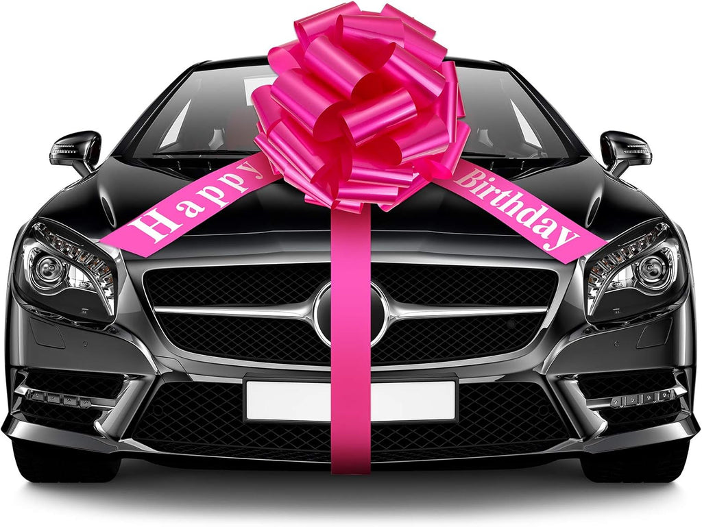 WILLBOND Large Happy Birthday Car Bow - Festive Gift Wrapping Decoration | 20 Inches, Rosy
