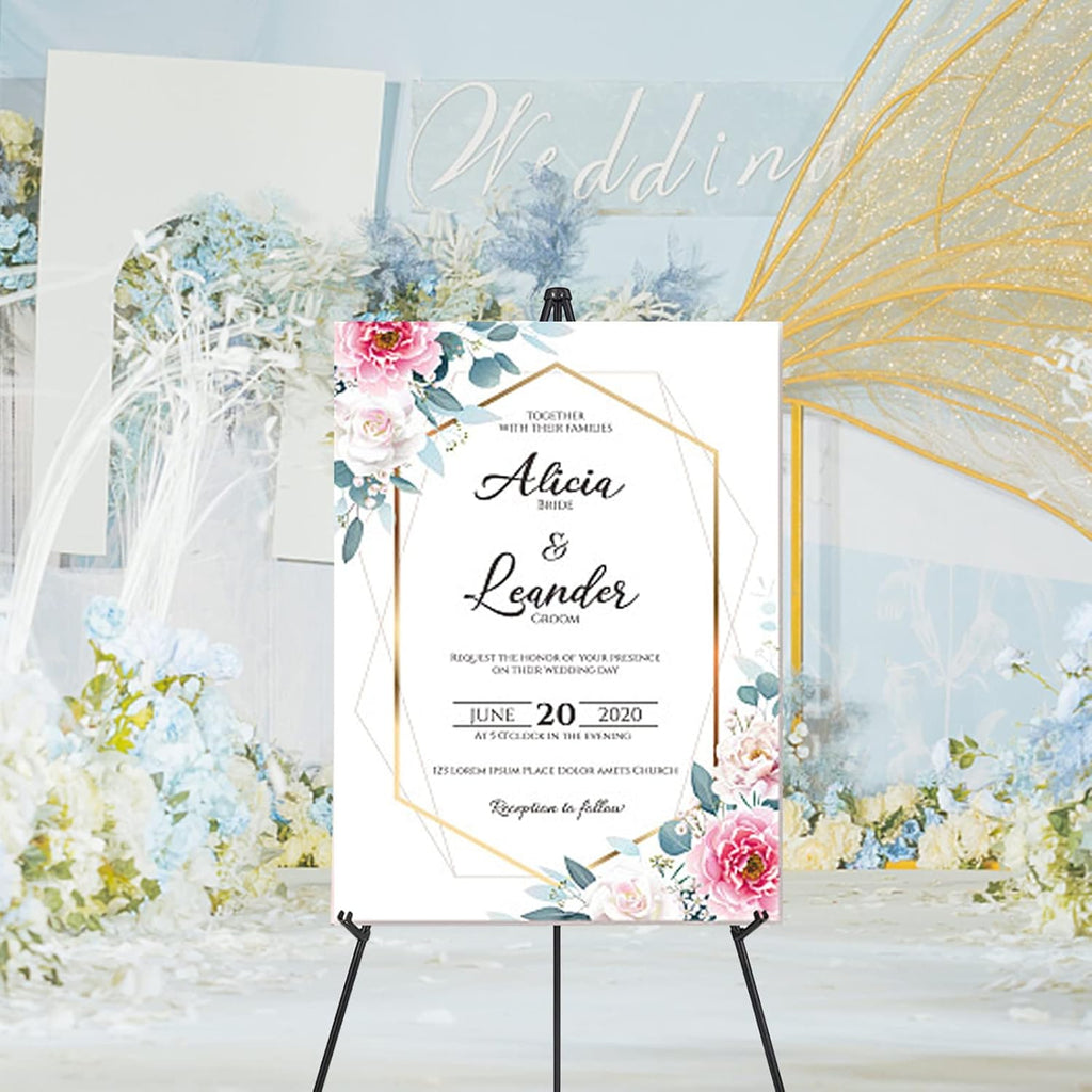 Skiennix Adjustable Metal Easel Stand - Portable 63'' Display for Wedding Signs & Art | Black