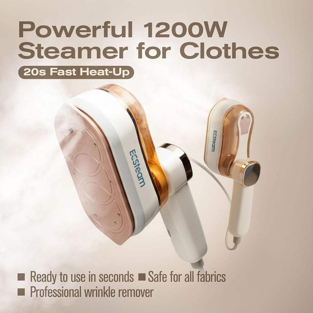 Skiennix Portable Clothes Steamer - 2-in-1 Handheld & Travel Iron, 1200W Fast Heat-Up, 180ml Tank