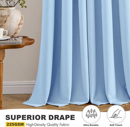MIULEE Sky Blue Blackout Curtains - Thermal Insulated Room Darkening Drapes | 54 Inches Long, 2 Panels