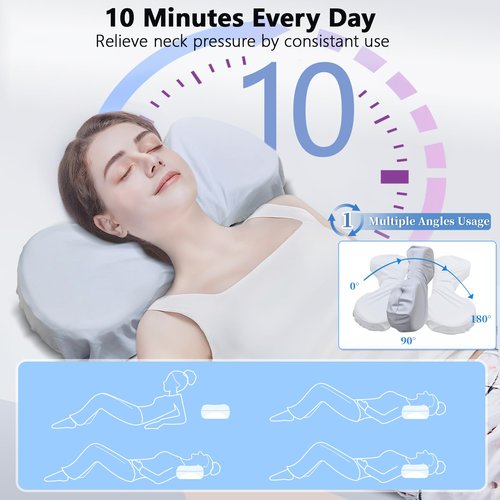 Mixiniso Cervical Neck Pillows for Tension Muscle Relief, Neck Roll Pillow for Side Sleepers, Camping & Travel Neck Support Memory Foam Pillow, Cervical Traction Device with Storage Bag
