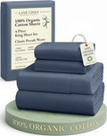 **LANE LINEN 100% Organic Cotton King Size Sheets - Soft Percale, Breathable Luxury, 15" Deep Pocket - Estate Blue**
