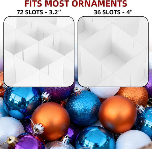 Inin Christmas Ornament Storage Box - Adjustable Dividers & Stackable Design | Holds 72 Balls, Red