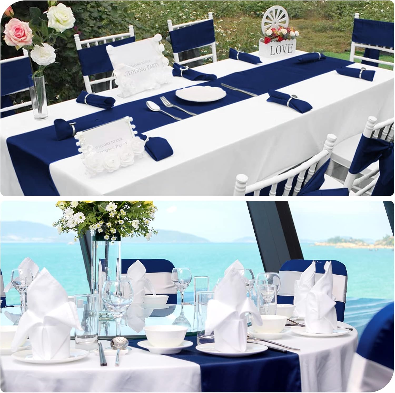 Premium Navy Blue Satin Table Runners by [Brand Name] - 12 Pack, 12 x 108 Inch for Weddings & Events
