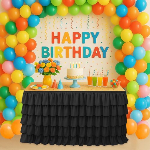 Wokuaile Black Table Skirt Tutu Ruffled Tablecloth for Classroom Teacher Desk Skirt Back to School Supplies for Princess Girls Birthday Party Cake Dessert Decorations, 9FT