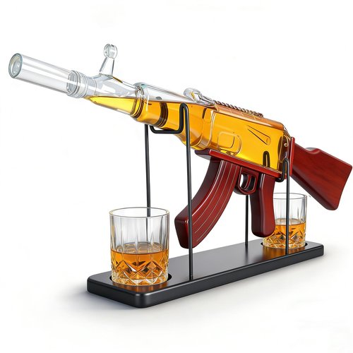 Gifts for Men Dad, AK Gun Whiskey Decanter Set with 2 Whiskey Glasses, 25 oz Large Liquor Decanter Set, Military Present for Father, Brother,Gun Liquor Dispenser Fun Conversation Starter