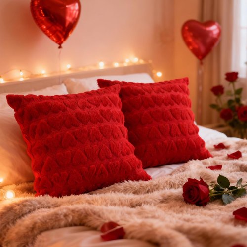 Dqwtb Valentines Pillow Covers Set of 2 18x18 Inch Red Heart Love Decorative Throw Pillows Soft Plush Fabric Hidden Zipper for Valentines Day Bedroom Sofa Holiday Home Decor