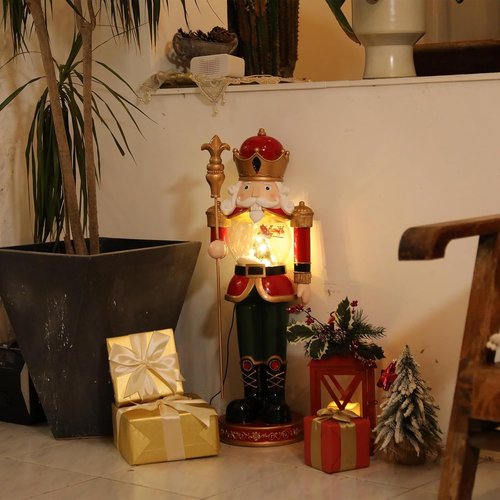 Bdor Large Luxury Nutcracker Soldier | 30-Inch Handcrafted Christmas Decoration with Rotating Reindeer Snow Globe