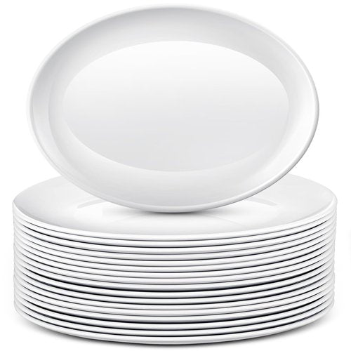 Dandat 24 Pcs Large Serving Platters Oval Trays White Plates Serving Dish for Wedding Party Restaurant Home Steak, Taco, Sushi, Appetizer, Cake (12 Inch)