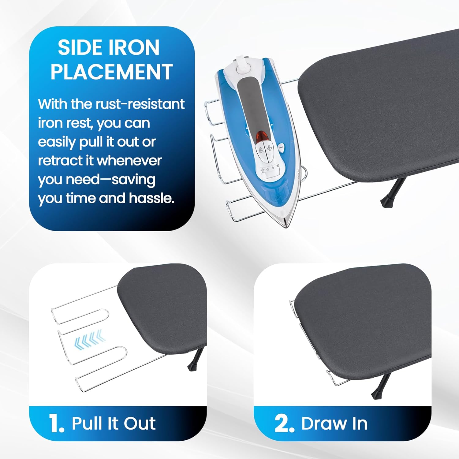 Regine Switzerland Metal Mesh Panel Ironing Board - Foldable Heavy-Duty Design with Heat-Resistant Cover & 100% Cotton Pad (Grey)