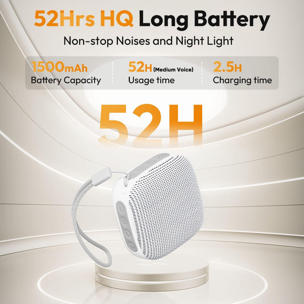 Skiennix Portable Sound Machine - 52-Hour Lasting White Noise Device with 21 Non-Looping Sounds | Ideal for Travel & Sleep (White)