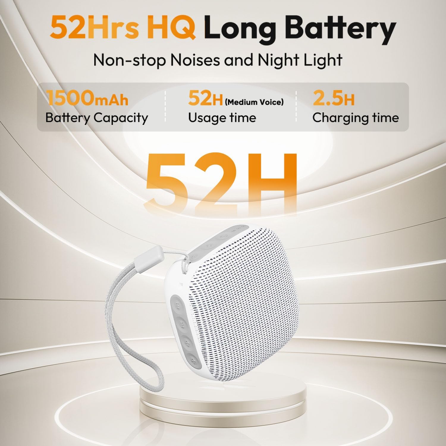 Skiennix Portable Sound Machine - 52-Hour Lasting White Noise Device with 21 Non-Looping Sounds | Ideal for Travel & Sleep (White)