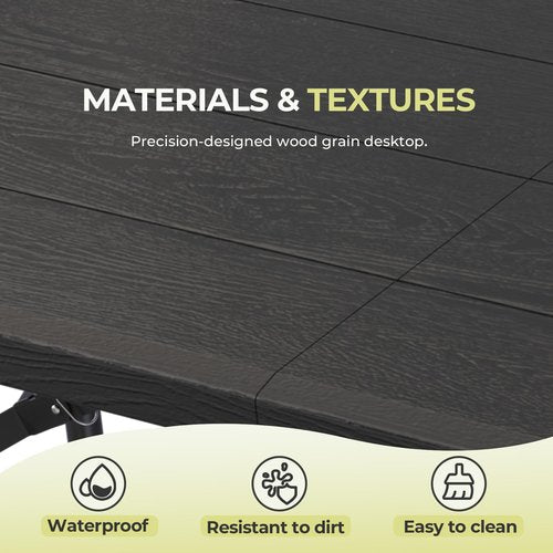 RootRise 4Ft Folding Table Portable Folding Tables Heavy Duty 400 lbs Capacity, Wood Grain Tabletop for Working Meeting Parties, Picnic, Camping, Weddings, Garden Dining-Black (4FT)