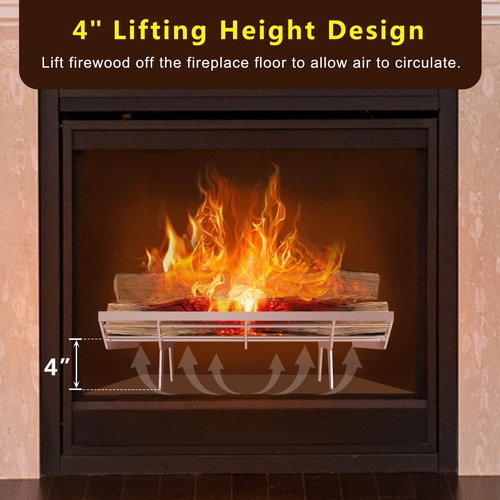 BeneLabel SUS304 Stainless Steel Fireplace Grate 24 inch, Heavy Duty Chimney Hearth Wood Stove Burning Rack Holder, Fire Grate Wood Log Rack Stove for Indoor Outdoor