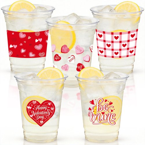 50Pcs Valentine's Day Party Decoration Cups, 12oz Pink Red Valentine's Day Heart Disposable Clear Plastic Cup for Valentines Day Birthday Wedding Drinkware Beverage Drinks Party Decor Supplies